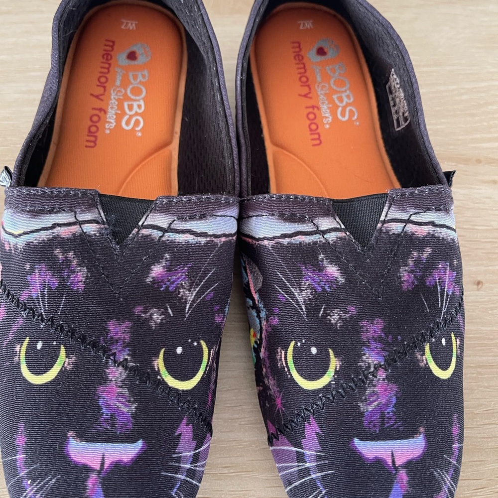 BOBS Black Cat Print Slip-On Shoes